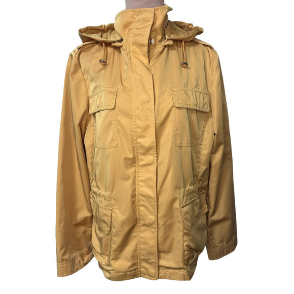 Talbots Classic Yellow Rain Jacket with Detachable Hood, Size 14 - Picture 1 of 8